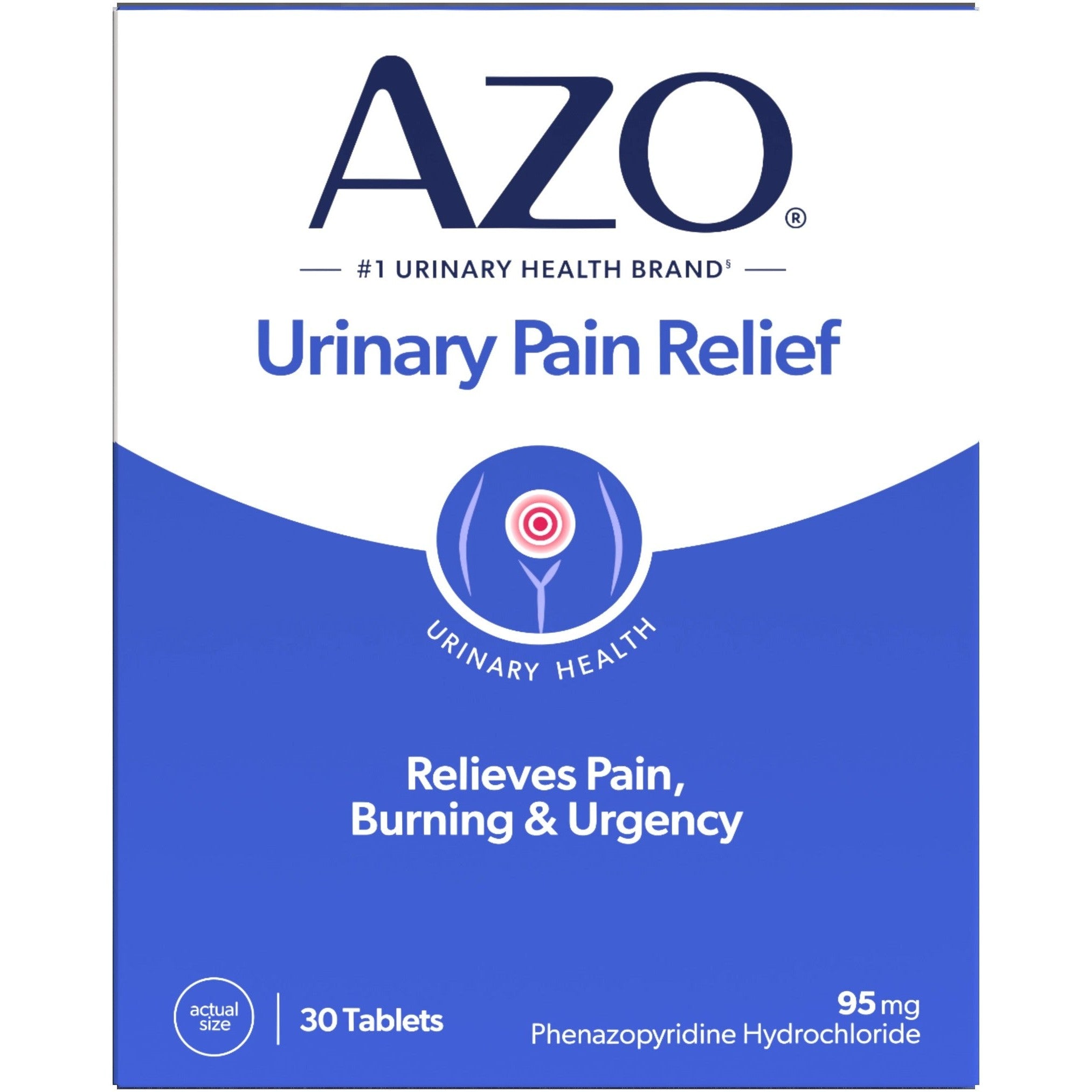 AZO Urinary Pain Relief, 95 mg Phenazopyridine HCl, Value Size, 30 Tablets