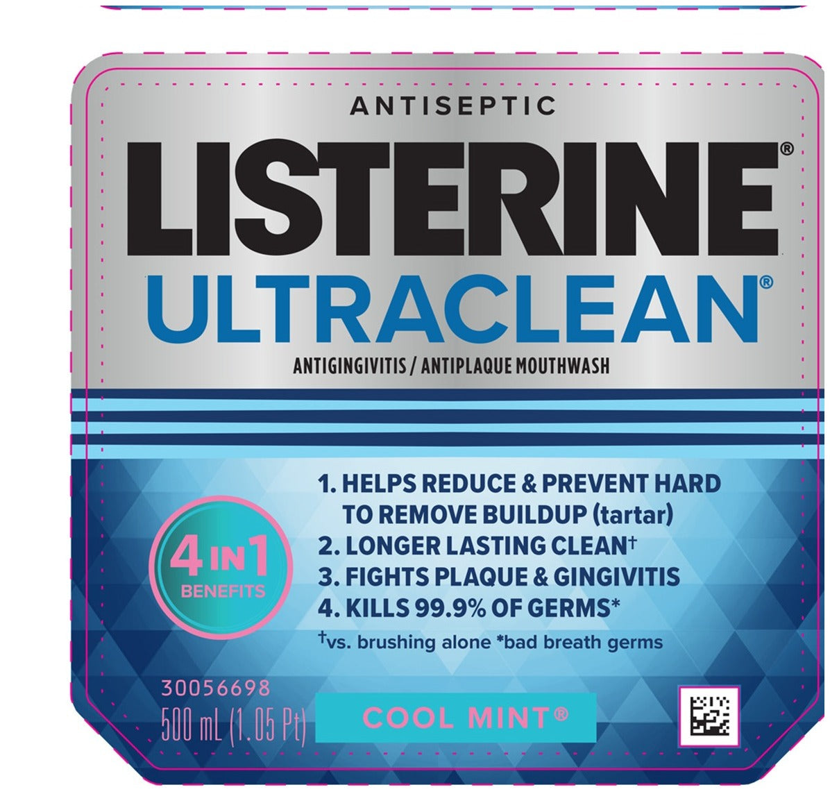 Listerine Ultraclean Cool Mint Antiseptic Mouthwash, 500 mL (1.05 pt)