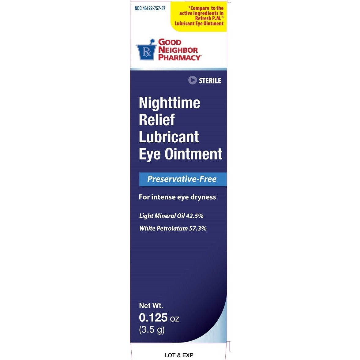 Good Neighbor Pharmacy Nighttime Relief Lubricant Eye Ointment, Preservative-Free, 0.125 oz