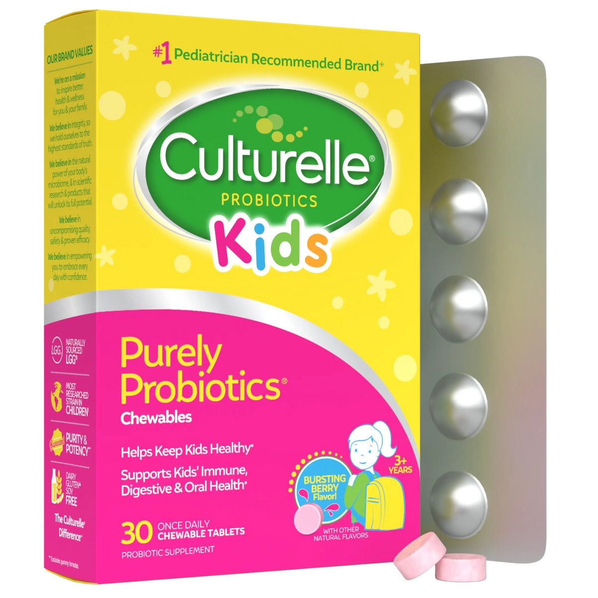Culturelle Kids Purely Probiotics Chewables, Bursting Berry, 30 Tablets