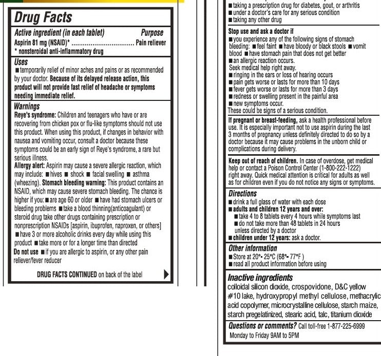 Akron Pharma Low Dose Aspirin 81 mg, Safety Coated, 120 Tablets — Drug Facts