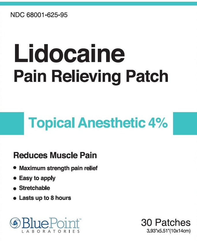 BluePoint Lidocaine Pain Relieving Patch, Topical Anesthetic 4%, 30 Patches