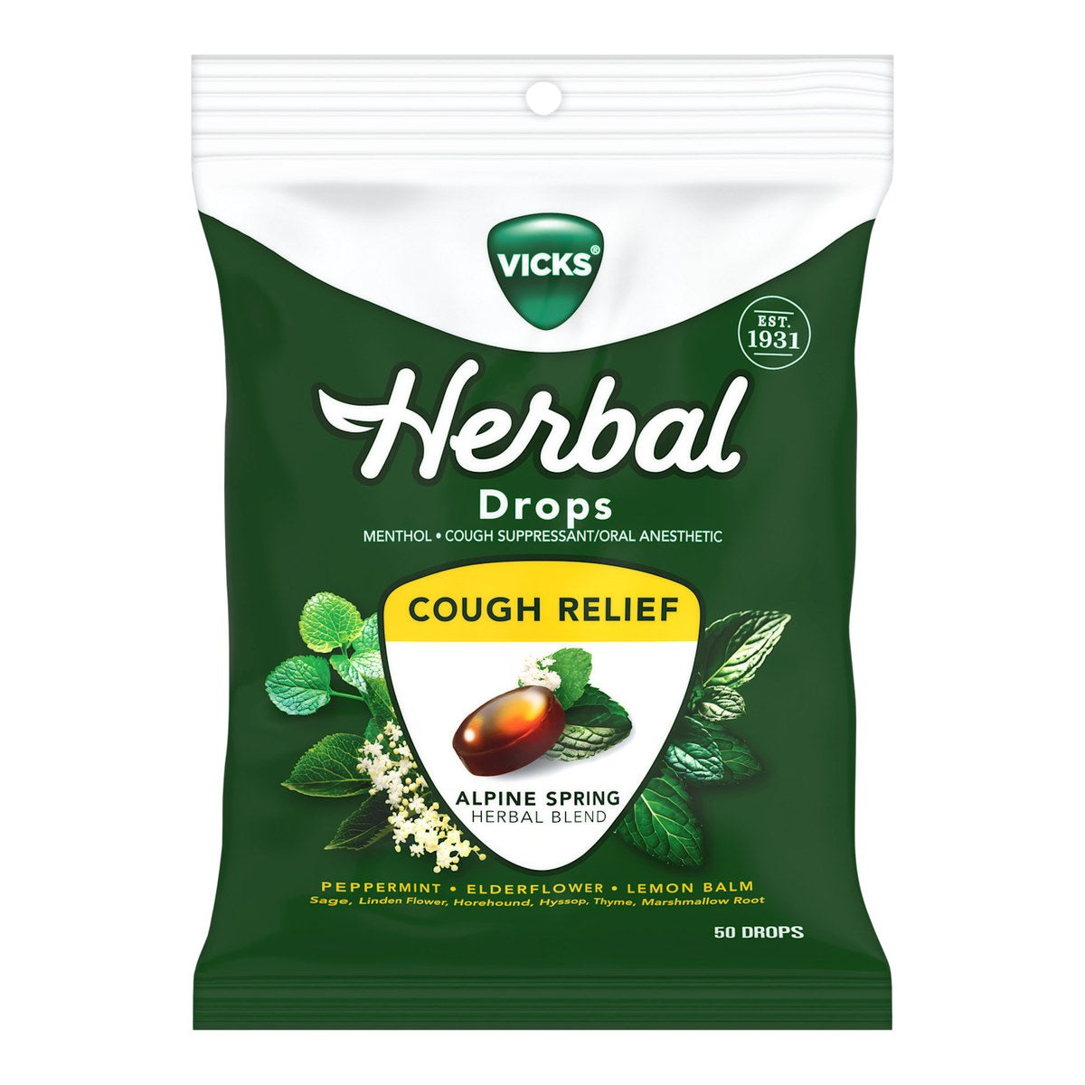 Vicks Herbal Drops, Alpine Spring Herbal Blend, 21 Drops