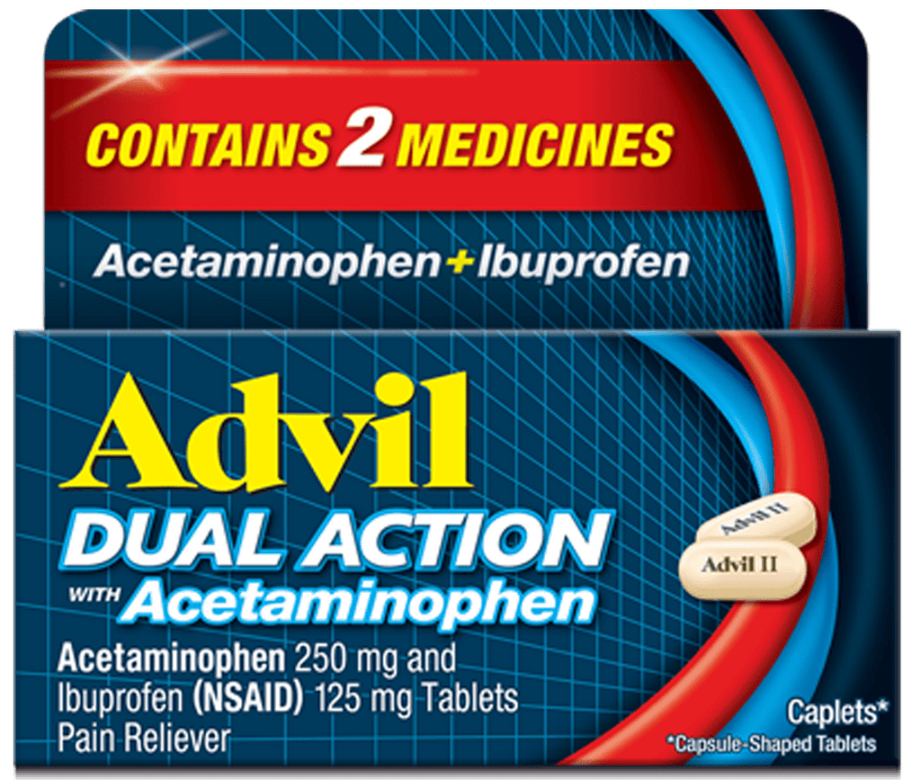 Advil Dual Action with Acetaminophen (Acetaminophen 250 mg + Ibuprofen 125 mg), 72 Caplets
