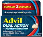 Advil Dual Action with Acetaminophen (Acetaminophen 250 mg + Ibuprofen 125 mg), 72 Caplets