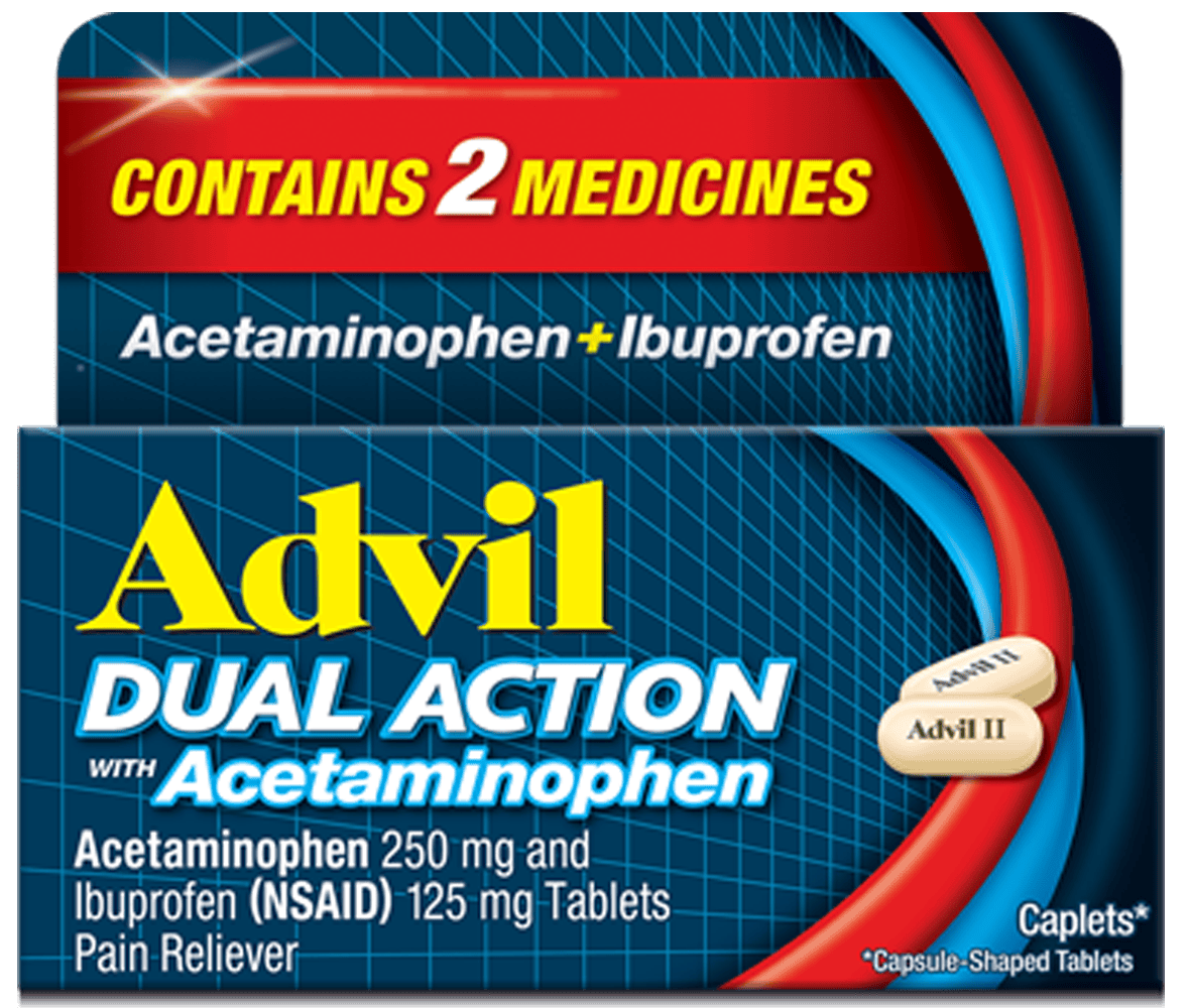 Advil Dual Action with Acetaminophen (Acetaminophen 250 mg + Ibuprofen 125 mg), 72 Caplets