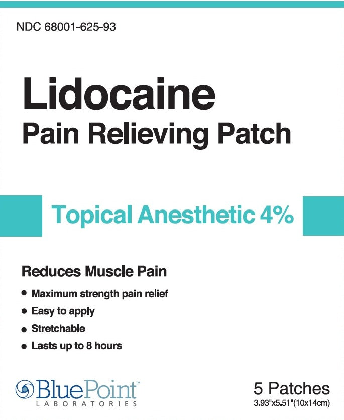 BluePoint Lidocaine Pain Relieving Patch, Topical Anesthetic 4%, 5 Patches