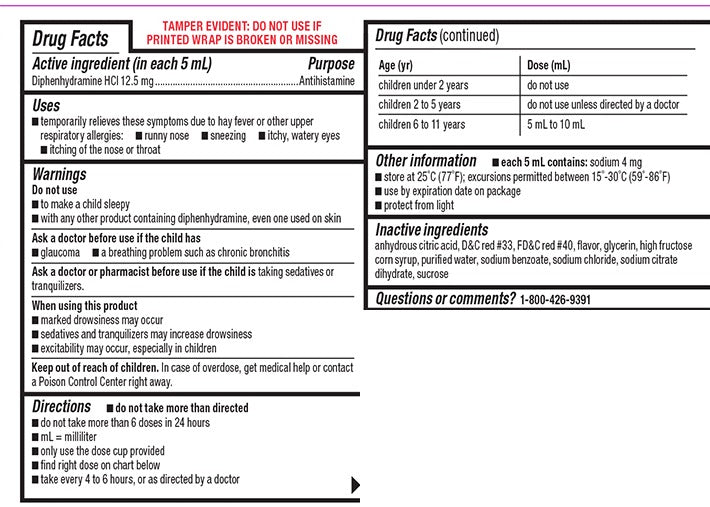Major Children's Allergy Relief, Diphenhydramine HCl 12.5 mg/5 mL, Cherry, 4 fl oz (118 mL) — Drug Facts