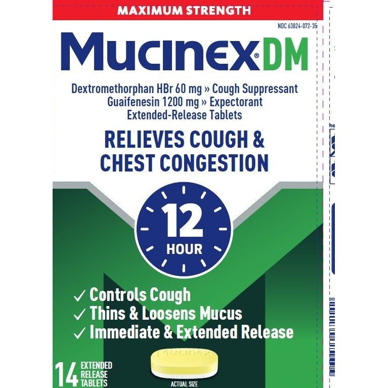 Mucinex DM Maximum Strength 12-Hour, Dextromethorphan 60 mg / Guaifenesin 1200 mg, 14 Tablets