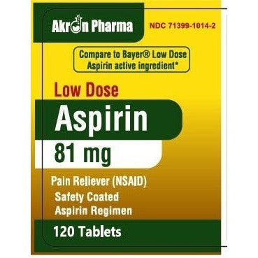 Akron Pharma Low Dose Aspirin 81 mg, Safety Coated, 120 Tablets