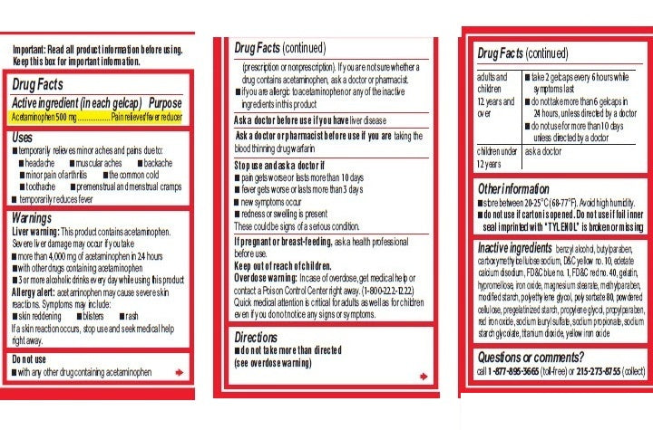 Tylenol Extra Strength Rapid Release Gels, Acetaminophen 500 mg, 100 Gelcaps — Drug Facts