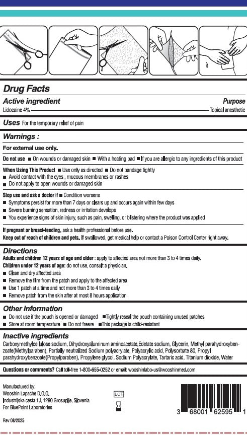 BluePoint Lidocaine Pain Relieving Patch, Topical Anesthetic 4%, 30 Patches — Drug Facts