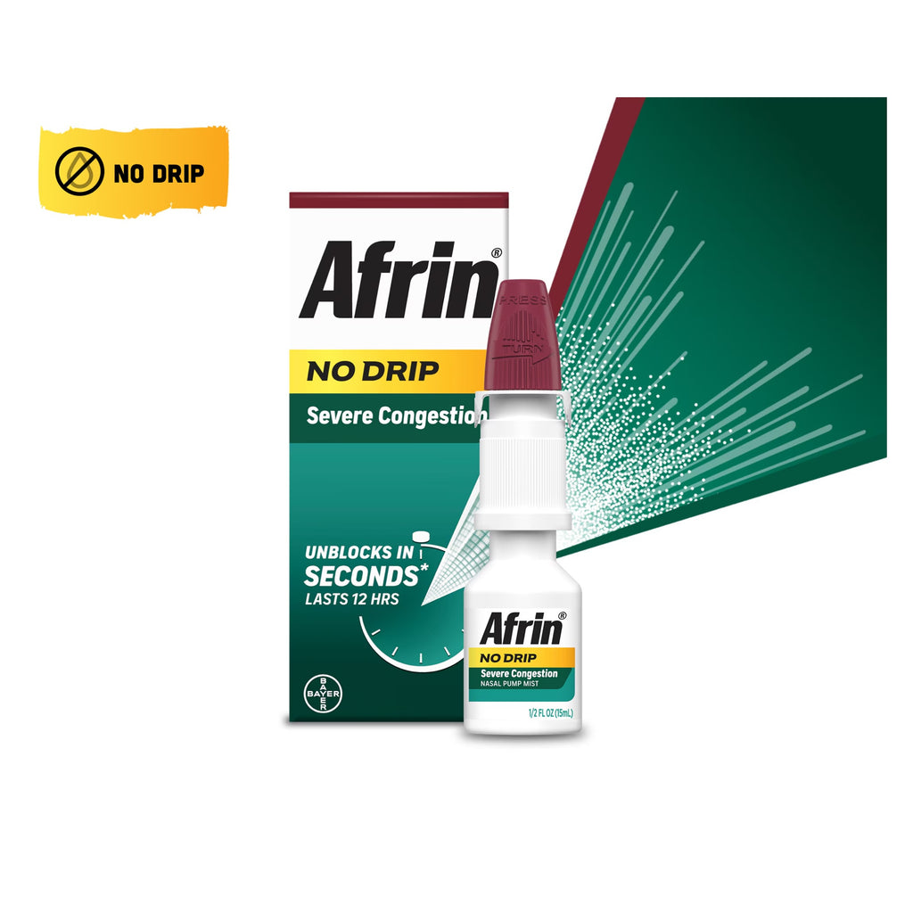 Afrin No Drip Severe Congestion Nasal Pump Mist, Plus Menthol, 1/2 fl oz (15 mL)