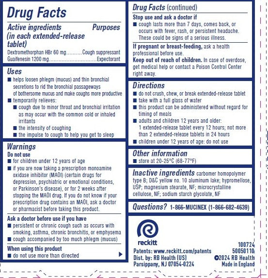 Mucinex DM Maximum Strength 12-Hour, Dextromethorphan 60 mg / Guaifenesin 1200 mg, 14 Tablets — Drug Facts