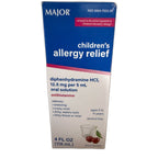 Major Children's Allergy Relief, Diphenhydramine HCl 12.5 mg/5 mL, Cherry, 4 fl oz (118 mL)