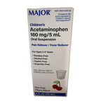 Major Children's Acetaminophen Oral Suspension, 160 mg/5 mL, Dye-Free Cherry, 4 fl oz (118 mL)