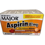 Major Aspirin 81 mg Chewable, Low Dose, Orange Flavor, 36 Tablets
