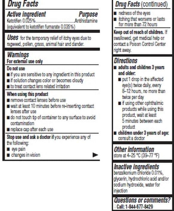 Rugby Eye Itch Relief, Ketotifen Antihistamine Eye Drops 0.025%, 0.17 fl oz (5 mL) — Drug Facts