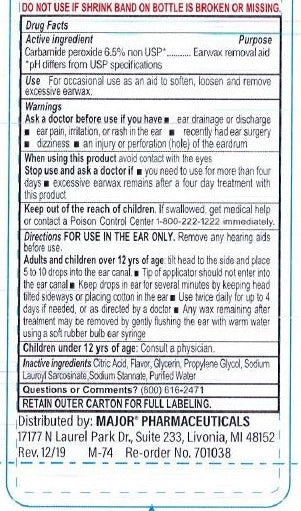 Major Ear Drops, Carbamide Peroxide 6.5%, Earwax Removal Aid, 0.5 fl oz (15 mL) — Drug Facts