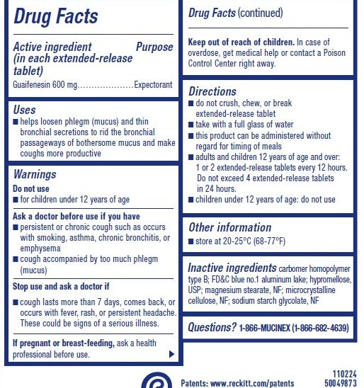Mucinex 12-Hour Expectorant, Guaifenesin 600 mg, 20 Extended-Release Bi-Layer Tablets — Drug Facts