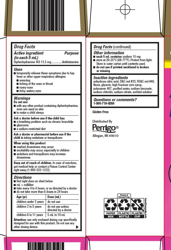 GoodSense Children's Allergy Liquid, Diphenhydramine HCl 12.5 mg/5 mL, Cherry, 4 fl oz (118 mL) — Drug Facts