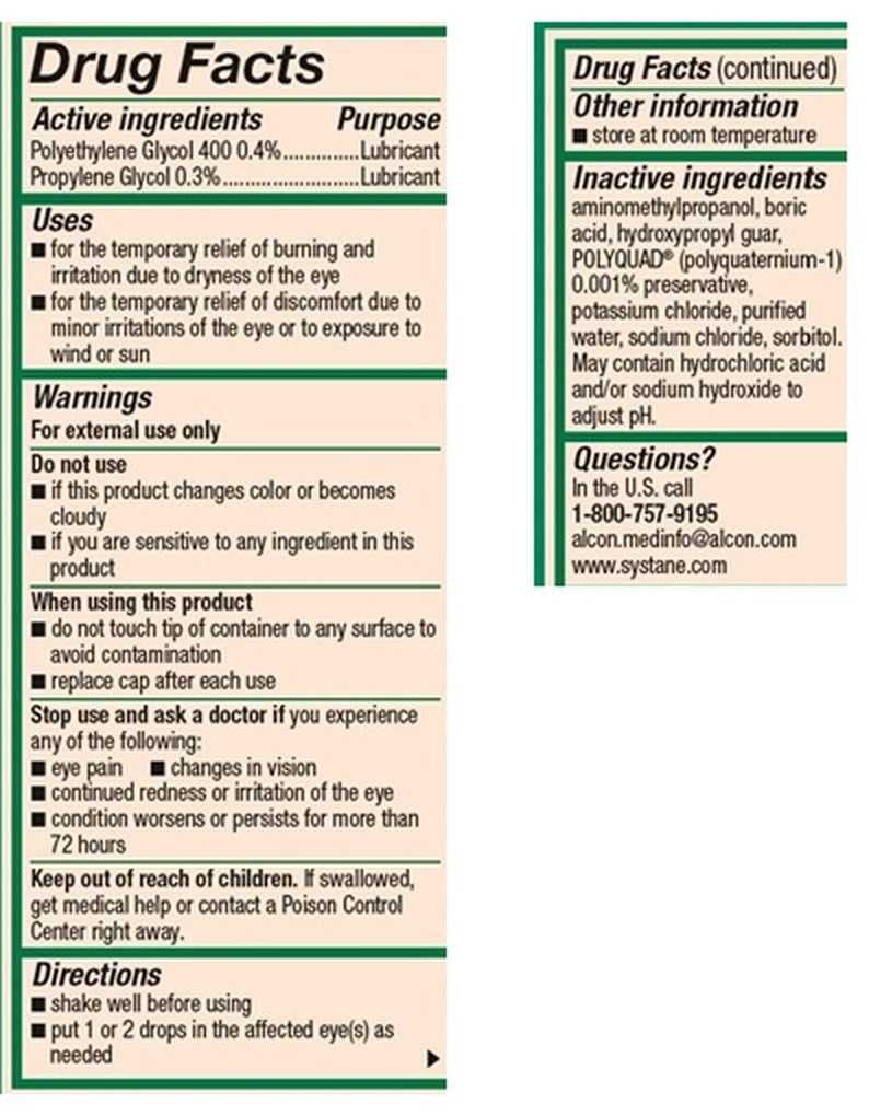 Systane Ultra Lubricant Eye Drops, Fast Acting Dry Eye Relief, 10 mL — Drug Facts