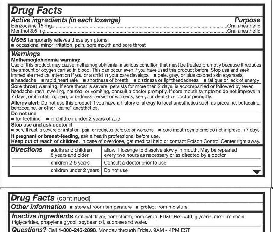 Major Sore Throat Lozenges, Menthol/Benzocaine, Cherry, 18 Lozenges — Drug Facts