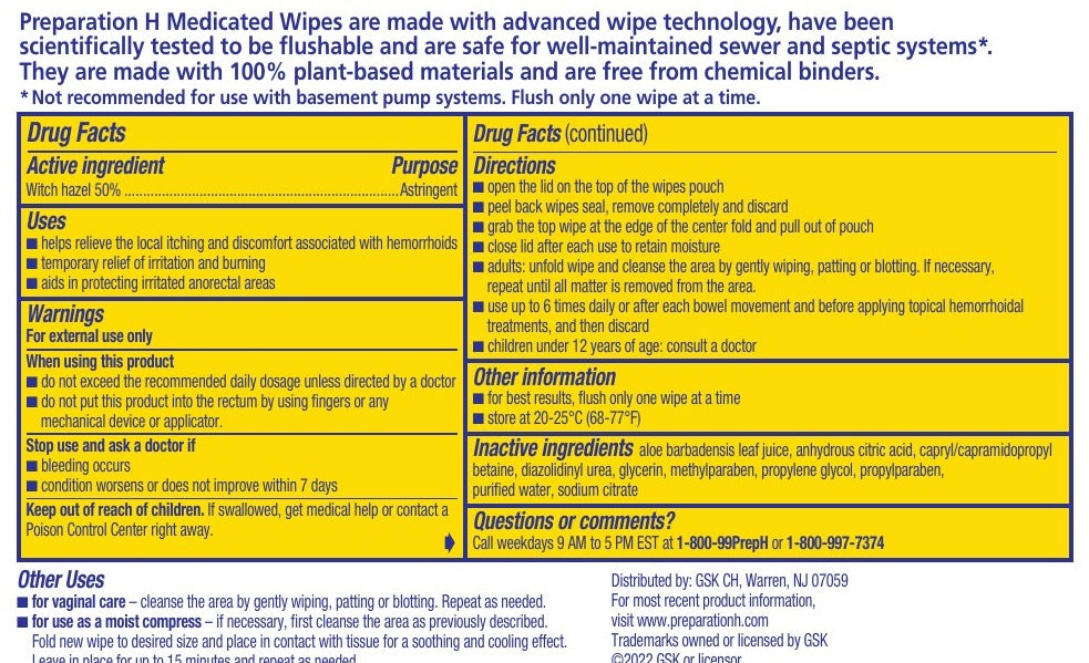 Preparation H Medicated Hemorrhoidal Wipes with Witch Hazel, Maximum Strength, 48 Count — Drug Facts