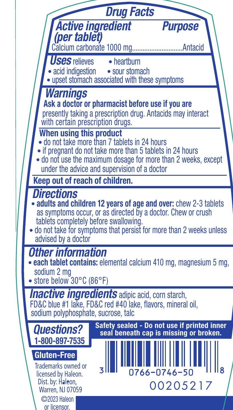 TUMS Ultra Strength 1000 Antacid Chewable Tablets, Assorted Berries, 72 Count — Drug Facts