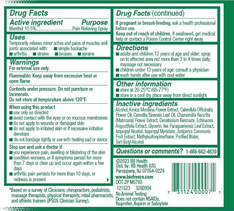 Biofreeze Cool the Pain Menthol Pain Relieving Spray, 3 fl oz (89 mL) — Drug Facts