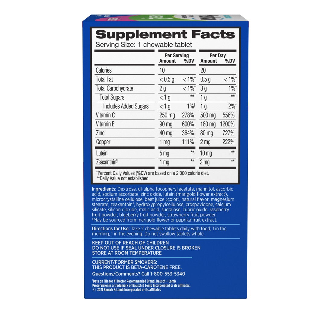 PreserVision AREDS 2 Formula Chewables, Mixed Berry, 60 Chewable Tablets — Drug Facts