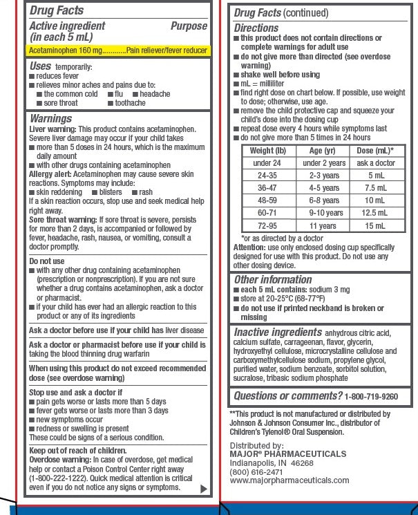 Major Children's Acetaminophen Oral Suspension, 160 mg/5 mL, Dye-Free Cherry, 4 fl oz (118 mL) — Drug Facts