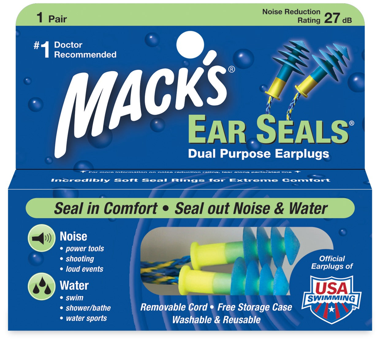 Mack's Ear Seals Dual Purpose Earplugs, NRR 27, 1 Pair