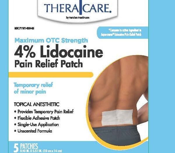 TheraCare Lidocaine Pain Relief Patch, 4% Lidocaine, Maximum OTC Strength, 5 Patches
