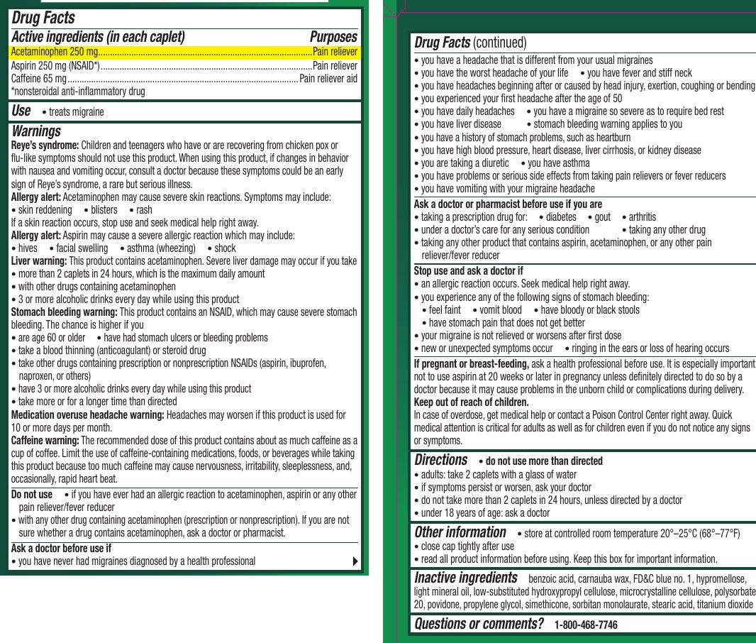 Excedrin Migraine Relief Caplets 100 ct — Drug Facts